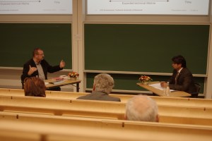 Arun Rana defend his thesis in urban hydrology. Here in discussion with Karsten Arnbjerg-Nielsen from DTU.